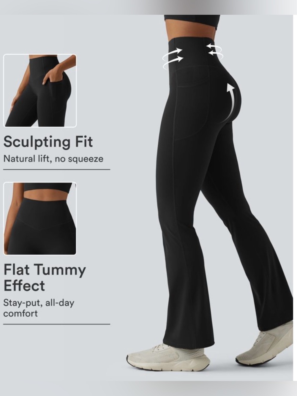 Halara Tummy Control High-Waist Flared Women's Yoga Pants with Bootie Lift Bands